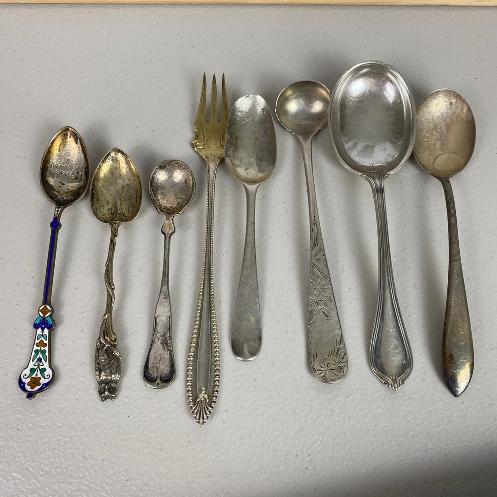 Mixed Sterling Silver Flatware  4oz Lot 8pc  Gorham Durgin Enamel Spoons Fork